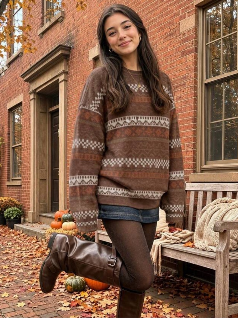 Cozy Brown Fair Isle Knit Sweater